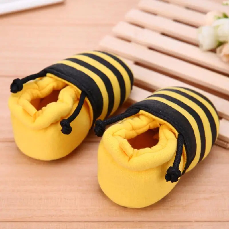 Cute Cartoon Yellow Bee Pattern Newborn Baby Infant Shoes Elastic Band Soft First Walker Baby Shoes