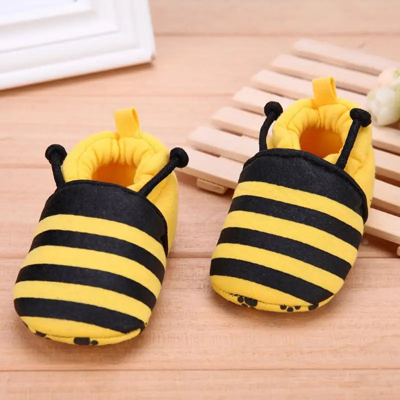 Cute Cartoon Yellow Bee Pattern Newborn Baby Infant Shoes Elastic Band Soft First Walker Baby Shoes