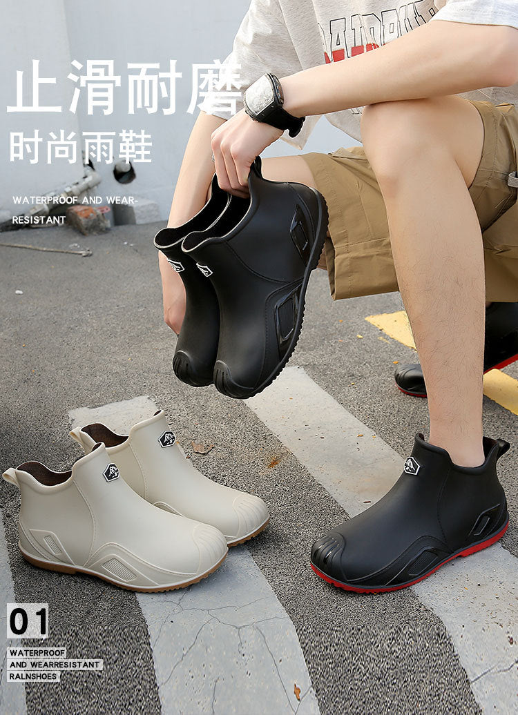 One Piece Free Shipping Cross-Border New Fashion Short-Tube Water Shoes, Waterproof and Non-Slip for Outdoor Wear, Fleece-Lined Kitchen Rain Shoes for Men