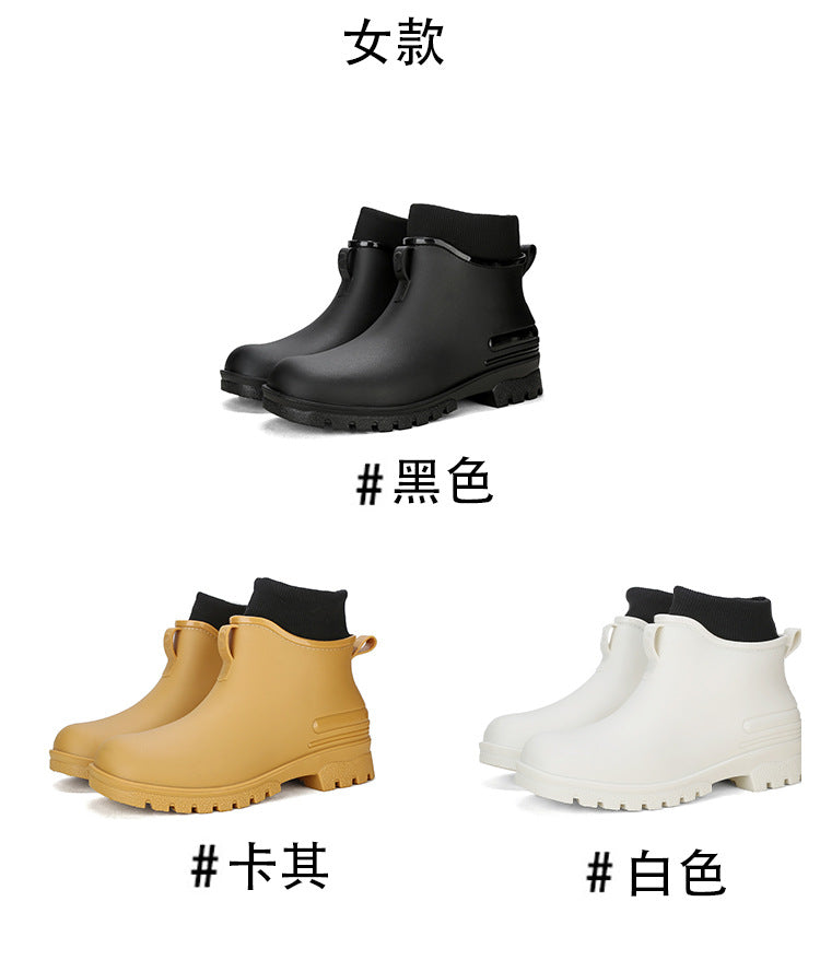 Water Shoes for Women, Chelsea Style with Fleece Lining, Short Rain Boots for Men, Low-Top Rubber Shoes for Men and Women, Non-Slip and Wear-Resistant