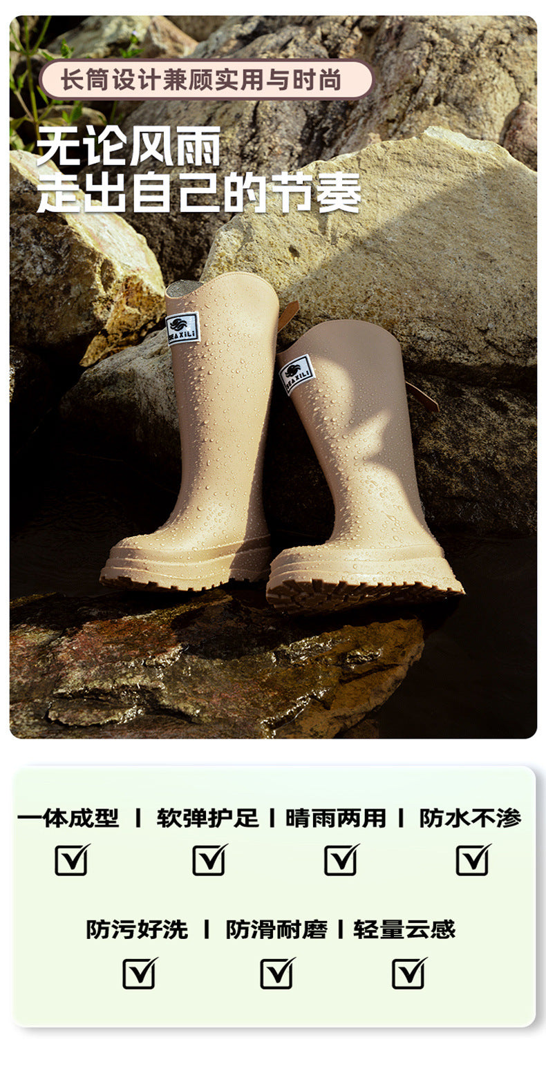 High-Quality, Fashionable, Versatile Non-Slip Rain Boots for Women, Waterproof Long-Tube Women's Rubber Shoes, Red Rain Shoes, Kitchen Water Shoes