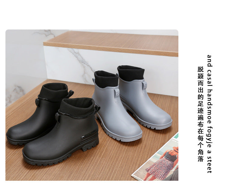 Water Shoes for Women, Chelsea Style with Fleece Lining, Short Rain Boots for Men, Low-Top Rubber Shoes for Men and Women, Non-Slip and Wear-Resistant