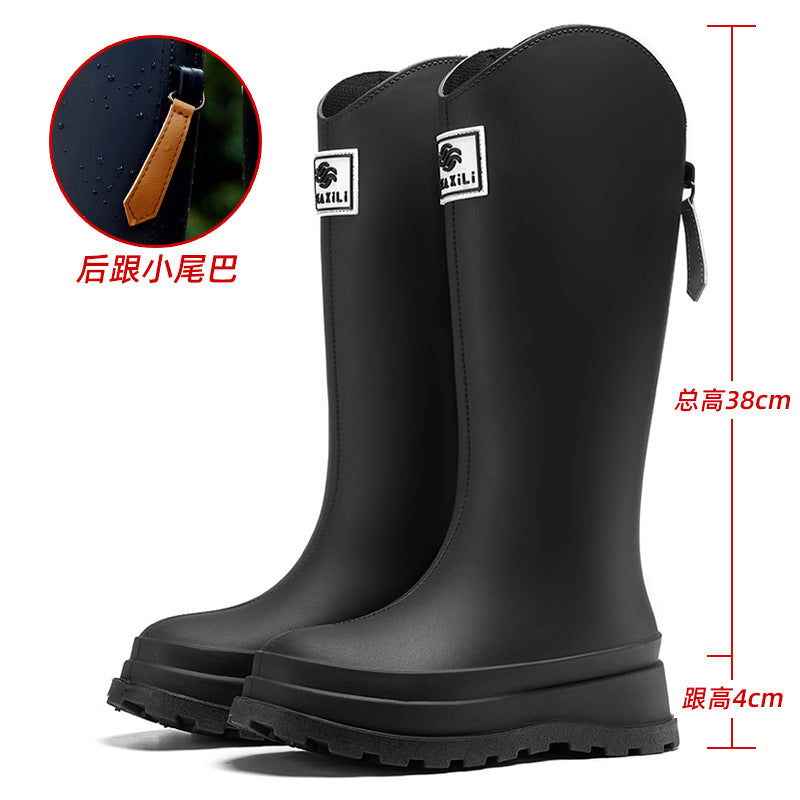 High-Quality, Fashionable, Versatile Non-Slip Rain Boots for Women, Waterproof Long-Tube Women's Rubber Shoes, Red Rain Shoes, Kitchen Water Shoes