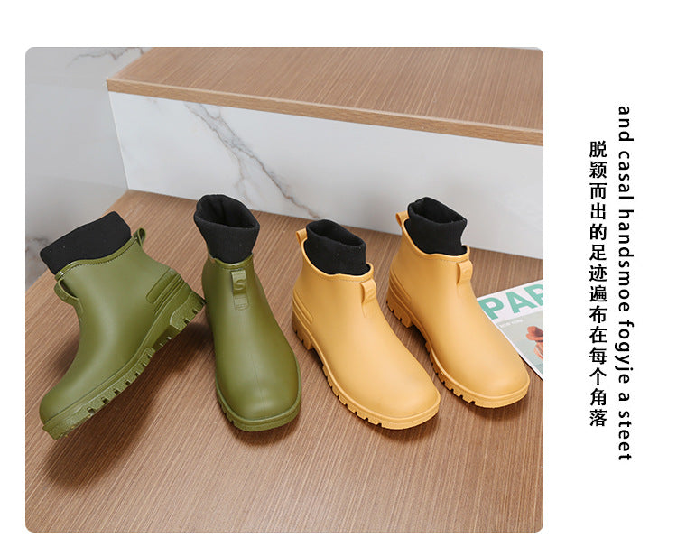 Water Shoes for Women, Chelsea Style with Fleece Lining, Short Rain Boots for Men, Low-Top Rubber Shoes for Men and Women, Non-Slip and Wear-Resistant