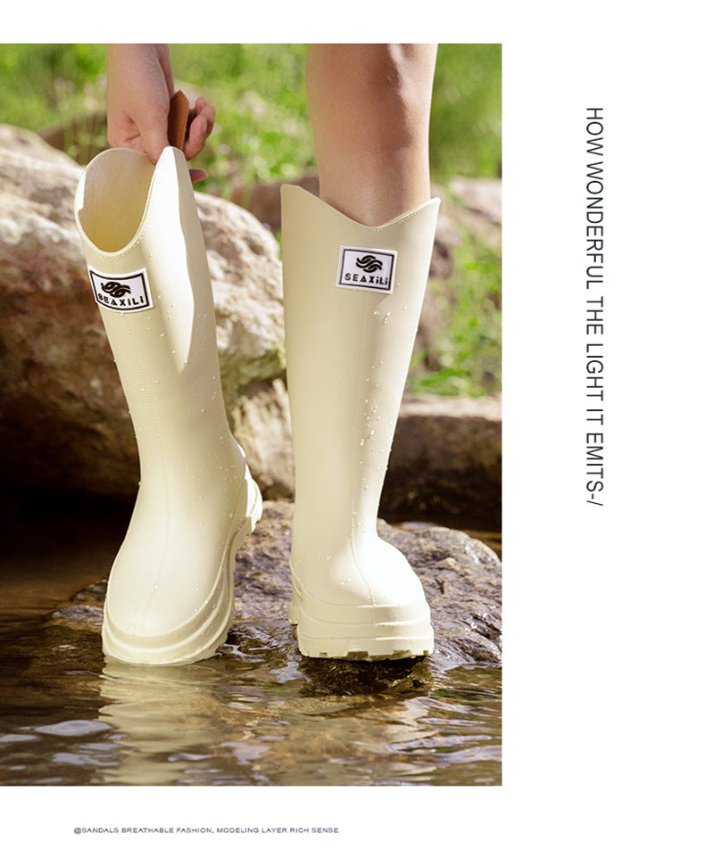 High-Quality, Fashionable, Versatile Non-Slip Rain Boots for Women, Waterproof Long-Tube Women's Rubber Shoes, Red Rain Shoes, Kitchen Water Shoes