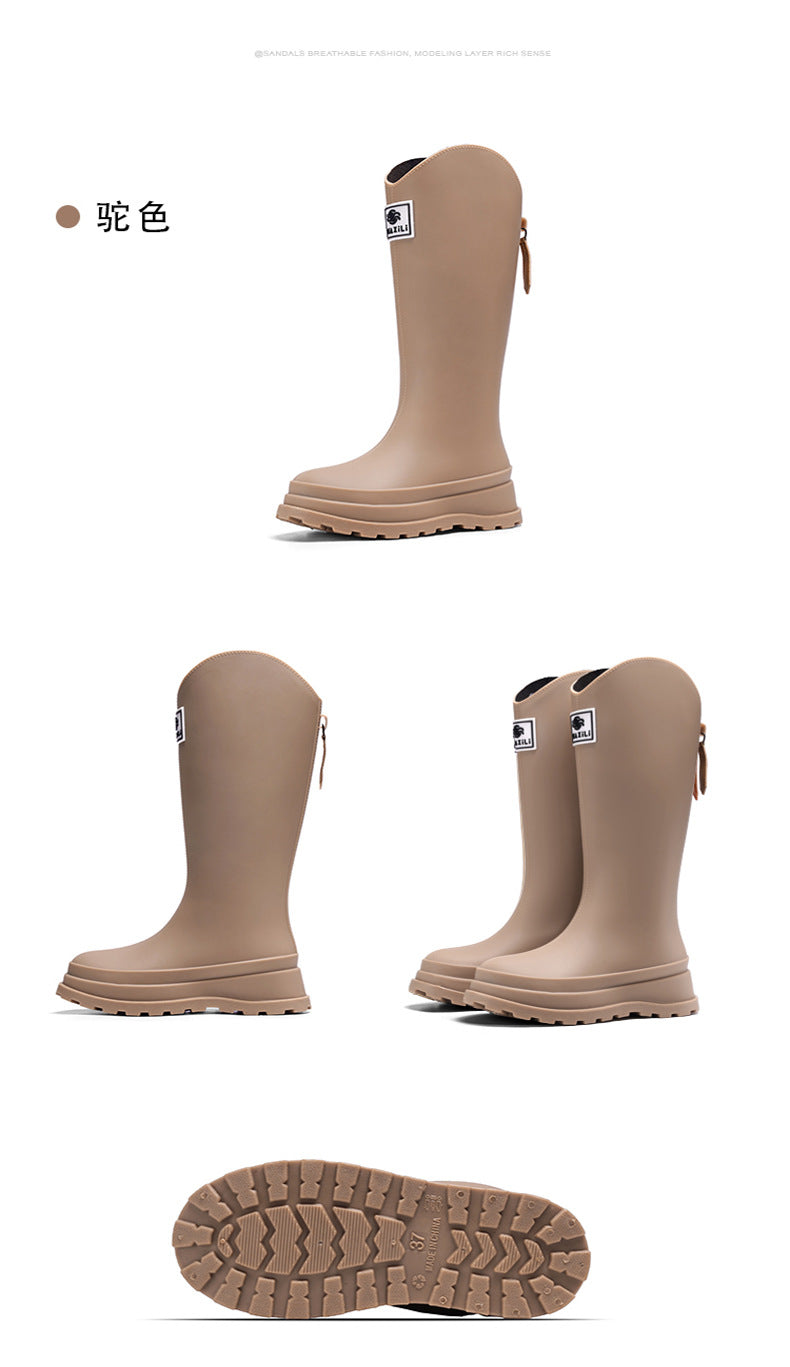 High-Quality, Fashionable, Versatile Non-Slip Rain Boots for Women, Waterproof Long-Tube Women's Rubber Shoes, Red Rain Shoes, Kitchen Water Shoes