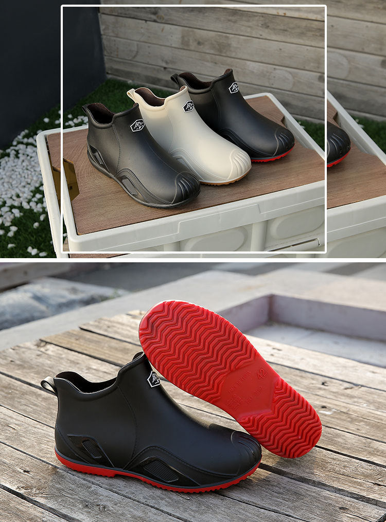 One Piece Free Shipping Cross-Border New Fashion Short-Tube Water Shoes, Waterproof and Non-Slip for Outdoor Wear, Fleece-Lined Kitchen Rain Shoes for Men