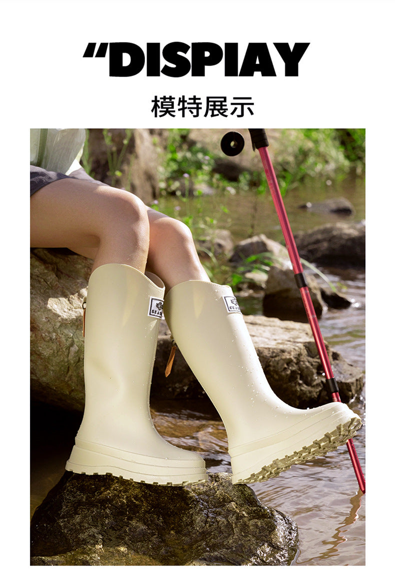 High-Quality, Fashionable, Versatile Non-Slip Rain Boots for Women, Waterproof Long-Tube Women's Rubber Shoes, Red Rain Shoes, Kitchen Water Shoes