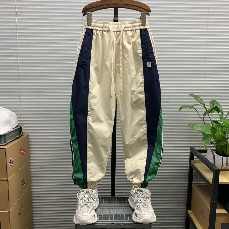 2024 Trendy Brand Drawstring Sports Casual Pants Trendy Brand Loose High Street Leg Color Matching All-match Ins Hong Kong Trendy Men's Pants