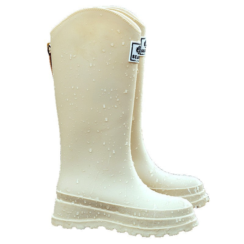 High-Quality, Fashionable, Versatile Non-Slip Rain Boots for Women, Waterproof Long-Tube Women's Rubber Shoes, Red Rain Shoes, Kitchen Water Shoes