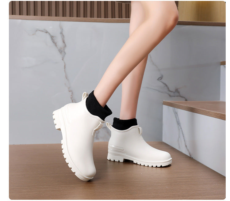 Water Shoes for Women, Chelsea Style with Fleece Lining, Short Rain Boots for Men, Low-Top Rubber Shoes for Men and Women, Non-Slip and Wear-Resistant
