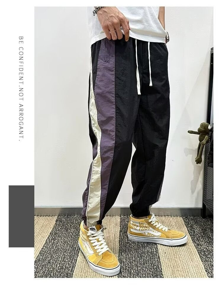 2024 Trendy Brand Drawstring Sports Casual Pants Trendy Brand Loose High Street Leg Color Matching All-match Ins Hong Kong Trendy Men's Pants