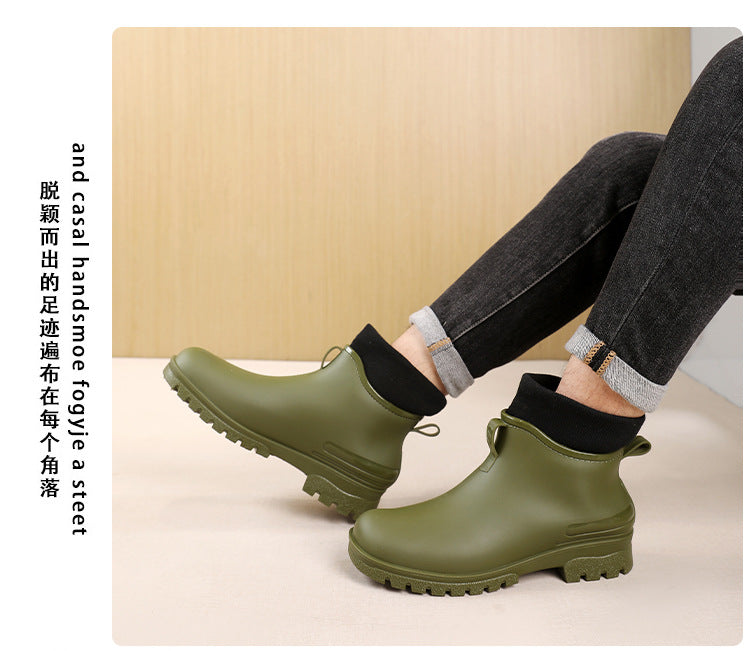 Water Shoes for Women, Chelsea Style with Fleece Lining, Short Rain Boots for Men, Low-Top Rubber Shoes for Men and Women, Non-Slip and Wear-Resistant