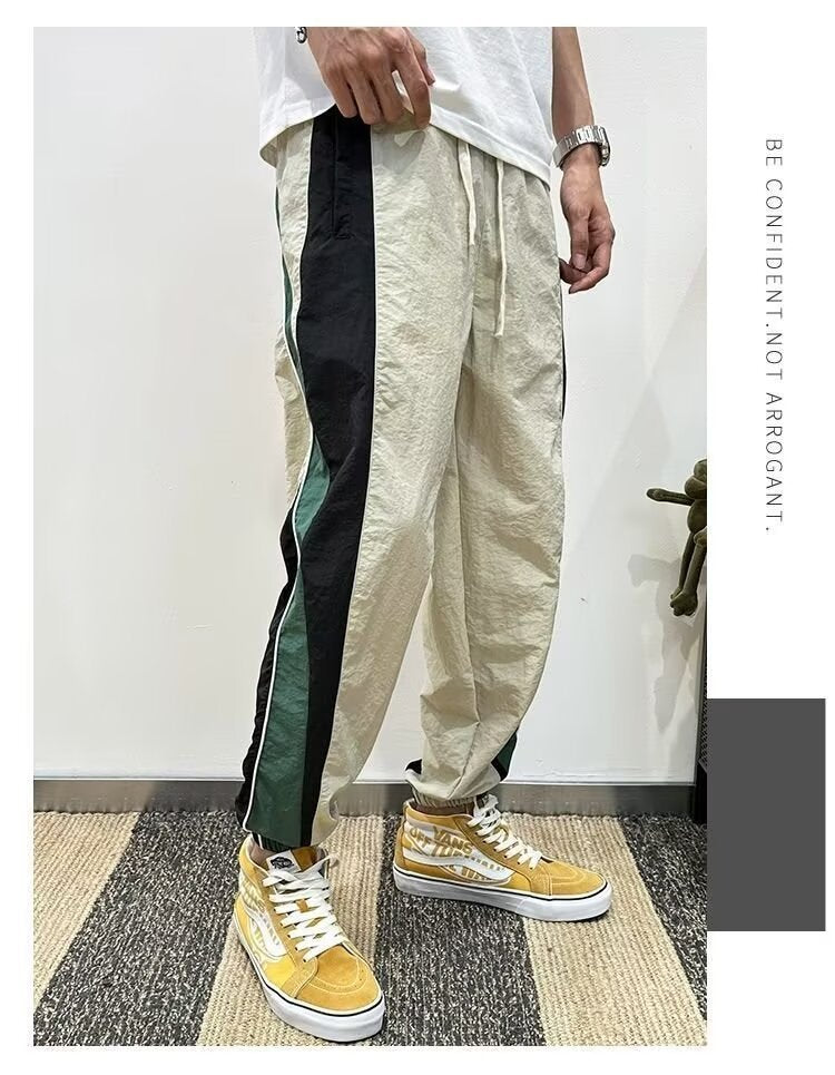 2024 Trendy Brand Drawstring Sports Casual Pants Trendy Brand Loose High Street Leg Color Matching All-match Ins Hong Kong Trendy Men's Pants