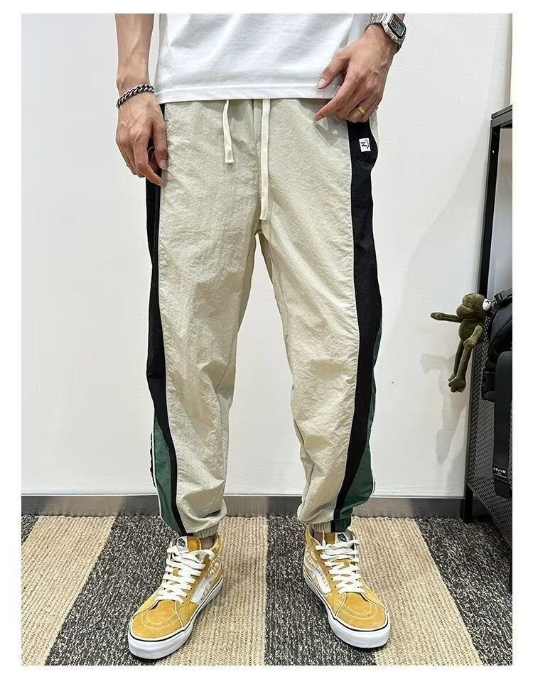 2024 Trendy Brand Drawstring Sports Casual Pants Trendy Brand Loose High Street Leg Color Matching All-match Ins Hong Kong Trendy Men's Pants