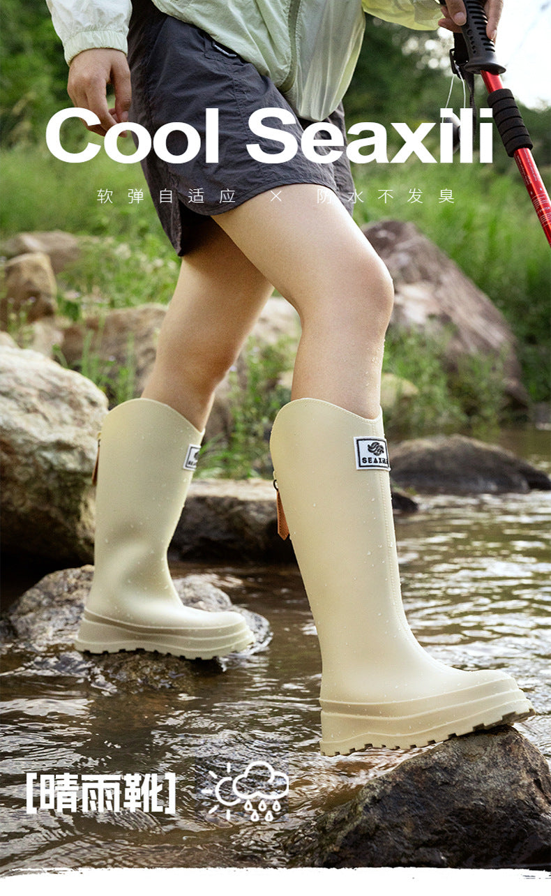 High-Quality, Fashionable, Versatile Non-Slip Rain Boots for Women, Waterproof Long-Tube Women's Rubber Shoes, Red Rain Shoes, Kitchen Water Shoes