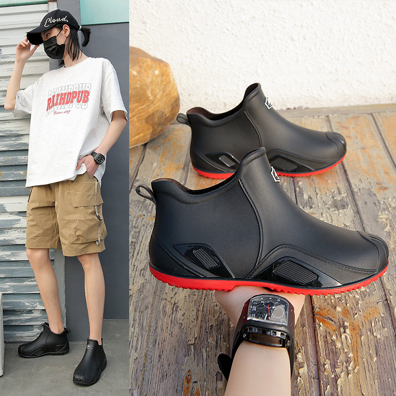 One Piece Free Shipping Cross-Border New Fashion Short-Tube Water Shoes, Waterproof and Non-Slip for Outdoor Wear, Fleece-Lined Kitchen Rain Shoes for Men