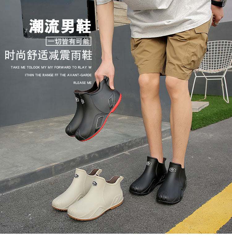 One Piece Free Shipping Cross-Border New Fashion Short-Tube Water Shoes, Waterproof and Non-Slip for Outdoor Wear, Fleece-Lined Kitchen Rain Shoes for Men