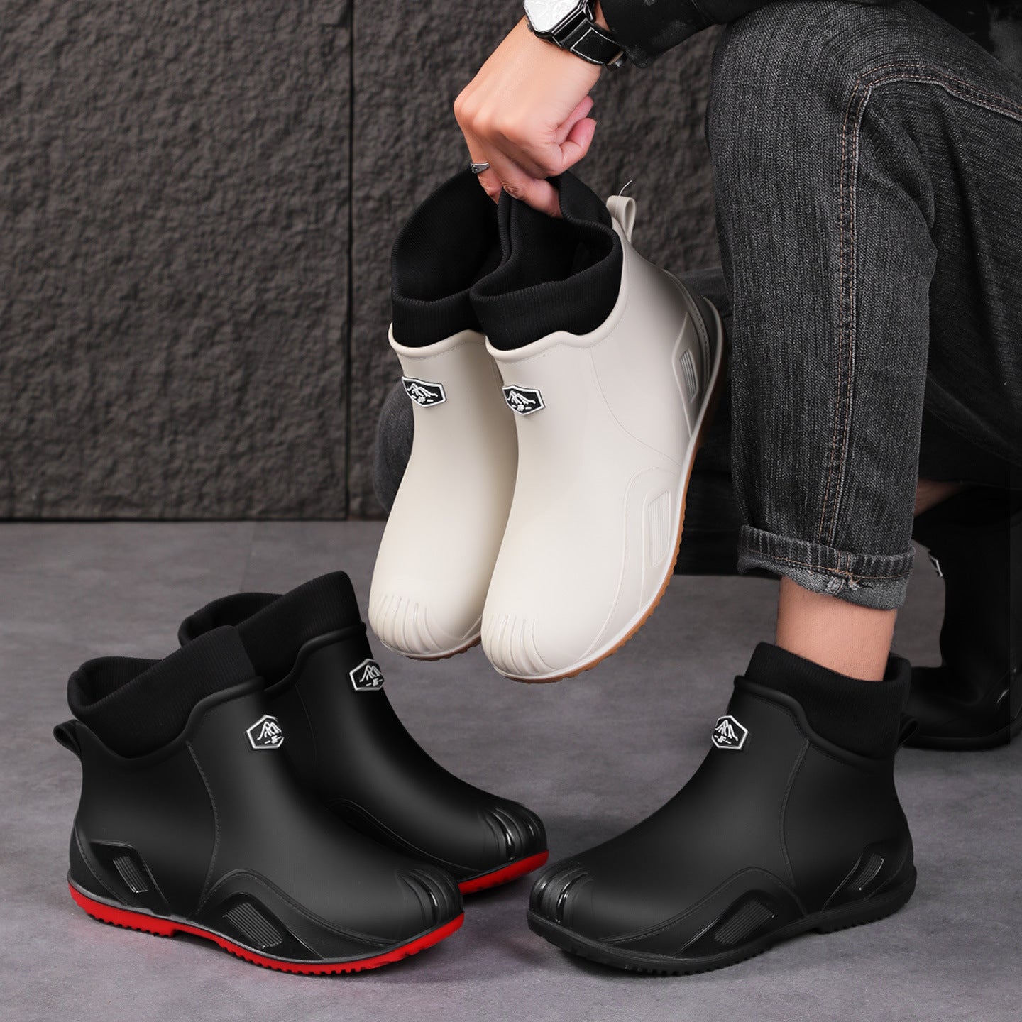 One Piece Free Shipping Cross-Border New Fashion Short-Tube Water Shoes, Waterproof and Non-Slip for Outdoor Wear, Fleece-Lined Kitchen Rain Shoes for Men