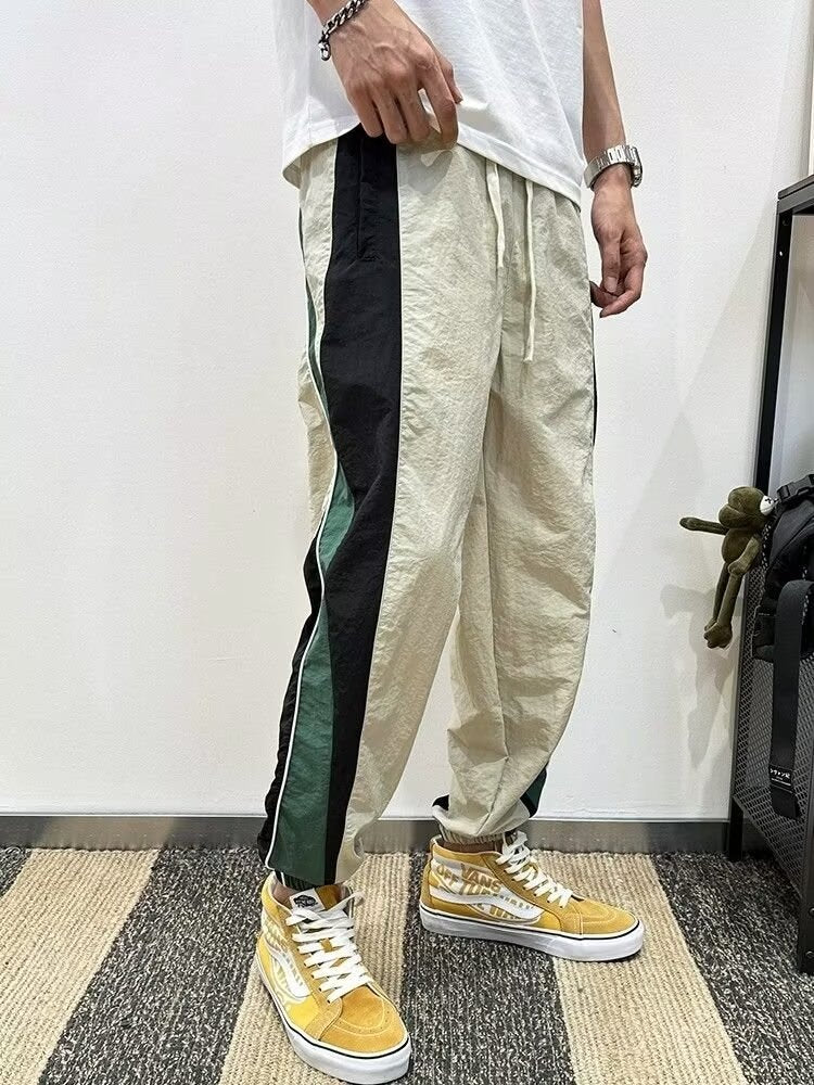 2024 Trendy Brand Drawstring Sports Casual Pants Trendy Brand Loose High Street Leg Color Matching All-match Ins Hong Kong Trendy Men's Pants