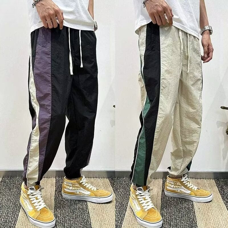 2024 Trendy Brand Drawstring Sports Casual Pants Trendy Brand Loose High Street Leg Color Matching All-match Ins Hong Kong Trendy Men's Pants