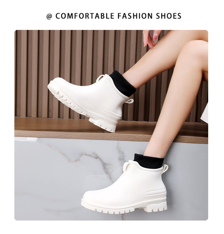 Water Shoes for Women, Chelsea Style with Fleece Lining, Short Rain Boots for Men, Low-Top Rubber Shoes for Men and Women, Non-Slip and Wear-Resistant