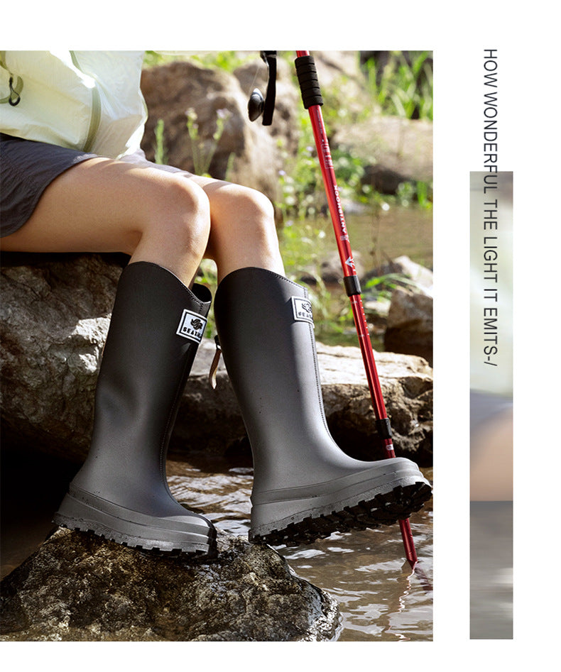 High-Quality, Fashionable, Versatile Non-Slip Rain Boots for Women, Waterproof Long-Tube Women's Rubber Shoes, Red Rain Shoes, Kitchen Water Shoes