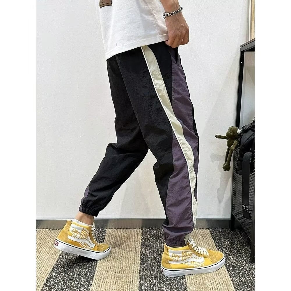 2024 Trendy Brand Drawstring Sports Casual Pants Trendy Brand Loose High Street Leg Color Matching All-match Ins Hong Kong Trendy Men's Pants