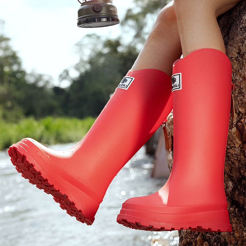 High-Quality, Fashionable, Versatile Non-Slip Rain Boots for Women, Waterproof Long-Tube Women's Rubber Shoes, Red Rain Shoes, Kitchen Water Shoes
