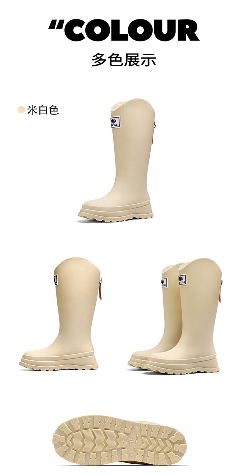 High-Quality, Fashionable, Versatile Non-Slip Rain Boots for Women, Waterproof Long-Tube Women's Rubber Shoes, Red Rain Shoes, Kitchen Water Shoes
