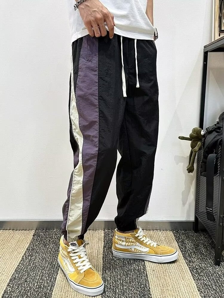 2024 Trendy Brand Drawstring Sports Casual Pants Trendy Brand Loose High Street Leg Color Matching All-match Ins Hong Kong Trendy Men's Pants
