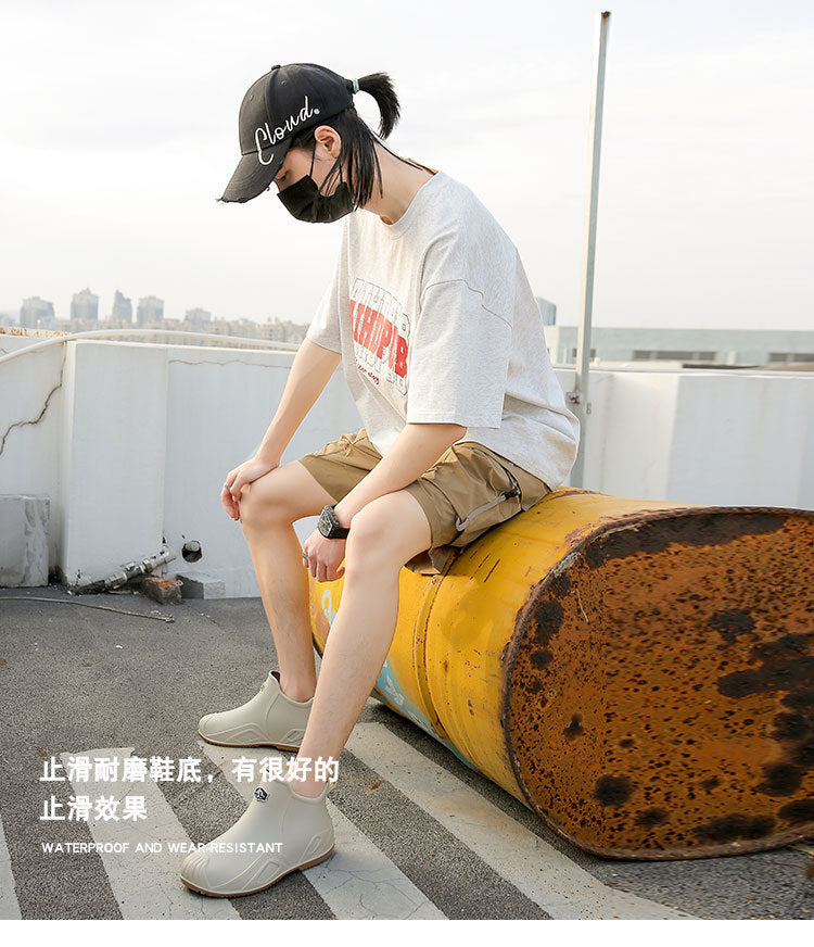 One Piece Free Shipping Cross-Border New Fashion Short-Tube Water Shoes, Waterproof and Non-Slip for Outdoor Wear, Fleece-Lined Kitchen Rain Shoes for Men
