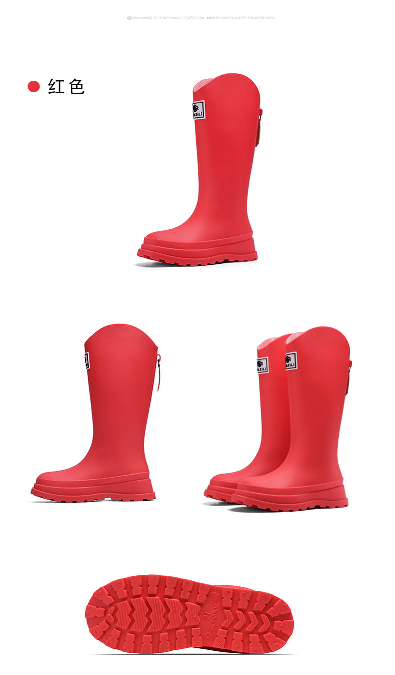High-Quality, Fashionable, Versatile Non-Slip Rain Boots for Women, Waterproof Long-Tube Women's Rubber Shoes, Red Rain Shoes, Kitchen Water Shoes