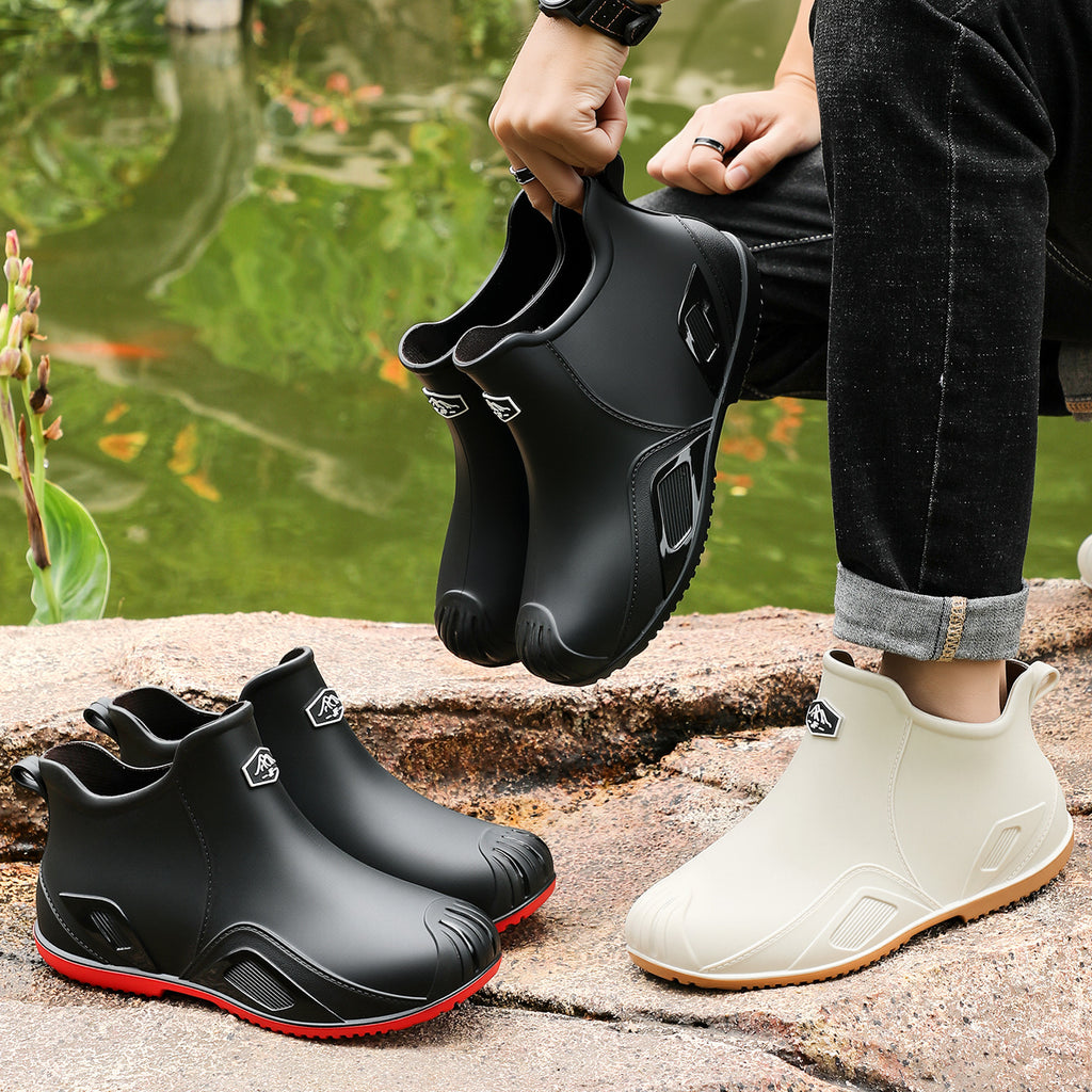 One Piece Free Shipping Cross-Border New Fashion Short-Tube Water Shoes, Waterproof and Non-Slip for Outdoor Wear, Fleece-Lined Kitchen Rain Shoes for Men