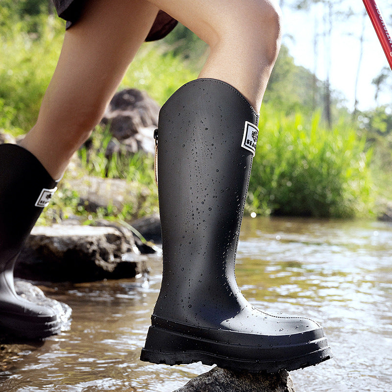 High-Quality, Fashionable, Versatile Non-Slip Rain Boots for Women, Waterproof Long-Tube Women's Rubber Shoes, Red Rain Shoes, Kitchen Water Shoes