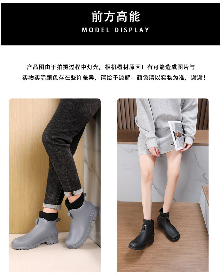 Water Shoes for Women, Chelsea Style with Fleece Lining, Short Rain Boots for Men, Low-Top Rubber Shoes for Men and Women, Non-Slip and Wear-Resistant