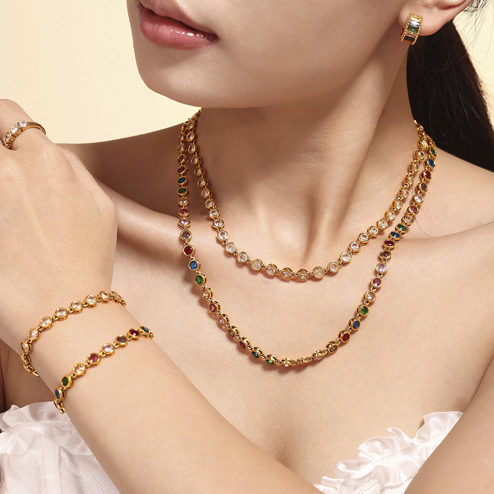 INS Internet Celebrity Bohemian Zircon Bracelet Simple Advanced Dopamine Necklace Advanced Temperament Jewelry suit