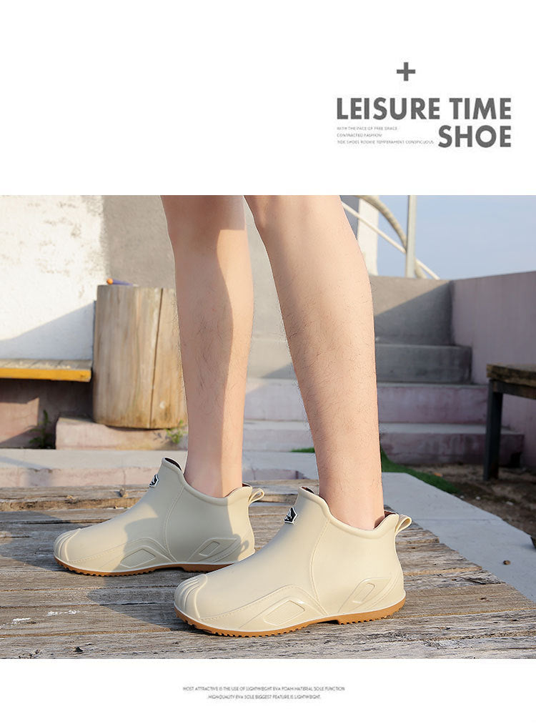 One Piece Free Shipping Cross-Border New Fashion Short-Tube Water Shoes, Waterproof and Non-Slip for Outdoor Wear, Fleece-Lined Kitchen Rain Shoes for Men