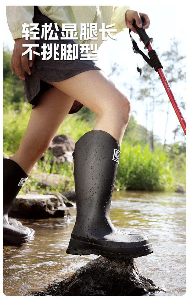 High-Quality, Fashionable, Versatile Non-Slip Rain Boots for Women, Waterproof Long-Tube Women's Rubber Shoes, Red Rain Shoes, Kitchen Water Shoes