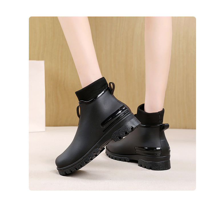 Water Shoes for Women, Chelsea Style with Fleece Lining, Short Rain Boots for Men, Low-Top Rubber Shoes for Men and Women, Non-Slip and Wear-Resistant
