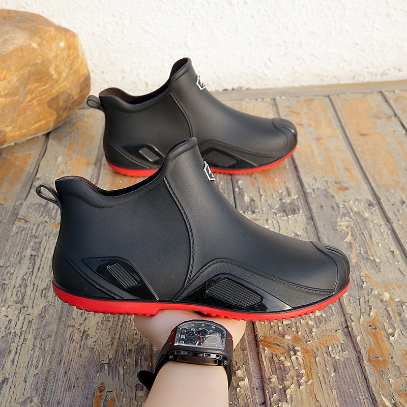 One Piece Free Shipping Cross-Border New Fashion Short-Tube Water Shoes, Waterproof and Non-Slip for Outdoor Wear, Fleece-Lined Kitchen Rain Shoes for Men