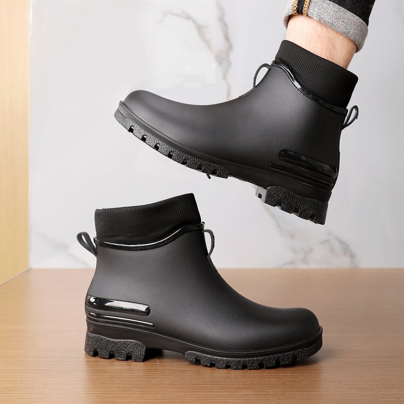 Water Shoes for Women, Chelsea Style with Fleece Lining, Short Rain Boots for Men, Low-Top Rubber Shoes for Men and Women, Non-Slip and Wear-Resistant