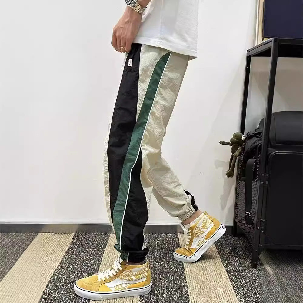 2024 Trendy Brand Drawstring Sports Casual Pants Trendy Brand Loose High Street Leg Color Matching All-match Ins Hong Kong Trendy Men's Pants
