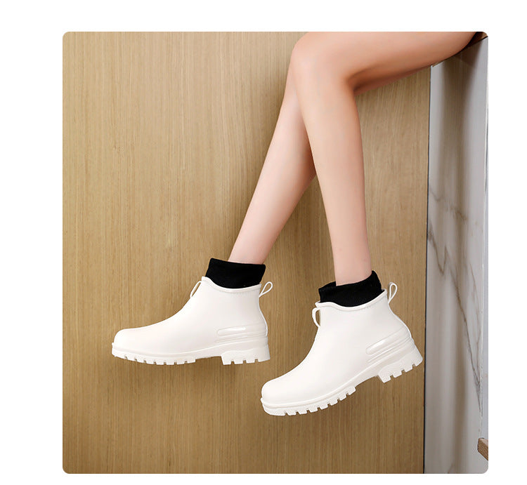 Water Shoes for Women, Chelsea Style with Fleece Lining, Short Rain Boots for Men, Low-Top Rubber Shoes for Men and Women, Non-Slip and Wear-Resistant