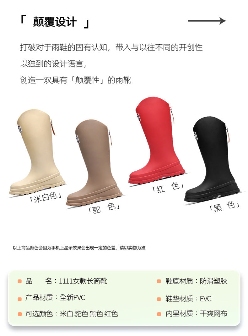 High-Quality, Fashionable, Versatile Non-Slip Rain Boots for Women, Waterproof Long-Tube Women's Rubber Shoes, Red Rain Shoes, Kitchen Water Shoes