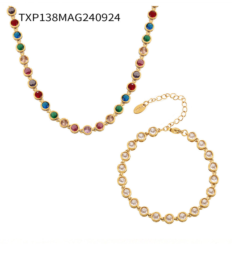 INS Internet Celebrity Bohemian Zircon Bracelet Simple Advanced Dopamine Necklace Advanced Temperament Jewelry suit