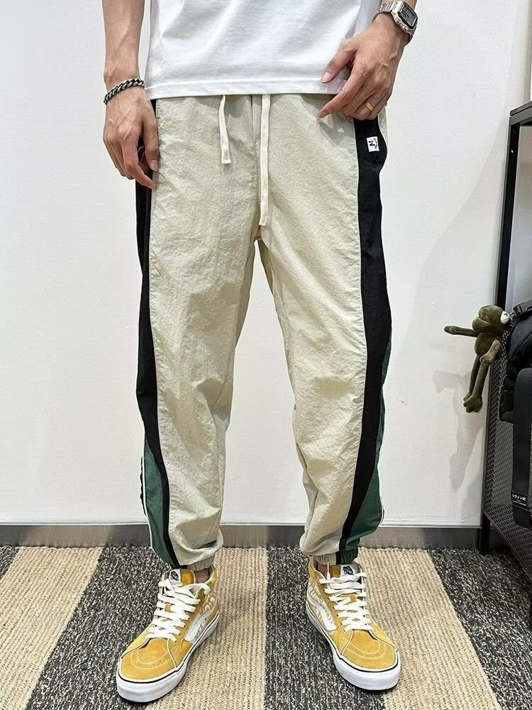 2024 Trendy Brand Drawstring Sports Casual Pants Trendy Brand Loose High Street Leg Color Matching All-match Ins Hong Kong Trendy Men's Pants