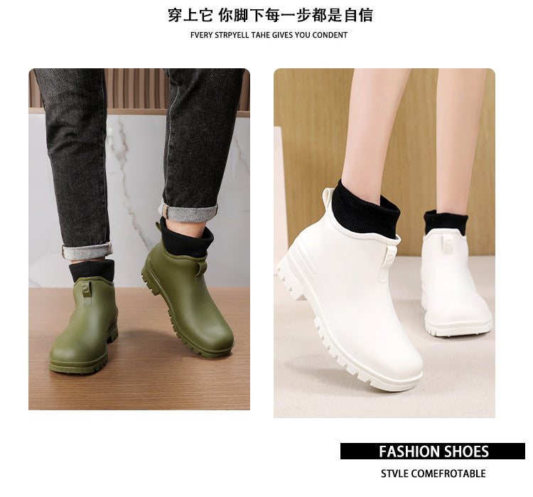 Water Shoes for Women, Chelsea Style with Fleece Lining, Short Rain Boots for Men, Low-Top Rubber Shoes for Men and Women, Non-Slip and Wear-Resistant