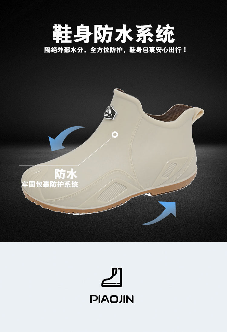 One Piece Free Shipping Cross-Border New Fashion Short-Tube Water Shoes, Waterproof and Non-Slip for Outdoor Wear, Fleece-Lined Kitchen Rain Shoes for Men