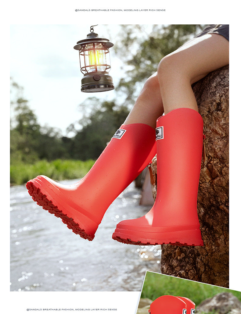 High-Quality, Fashionable, Versatile Non-Slip Rain Boots for Women, Waterproof Long-Tube Women's Rubber Shoes, Red Rain Shoes, Kitchen Water Shoes